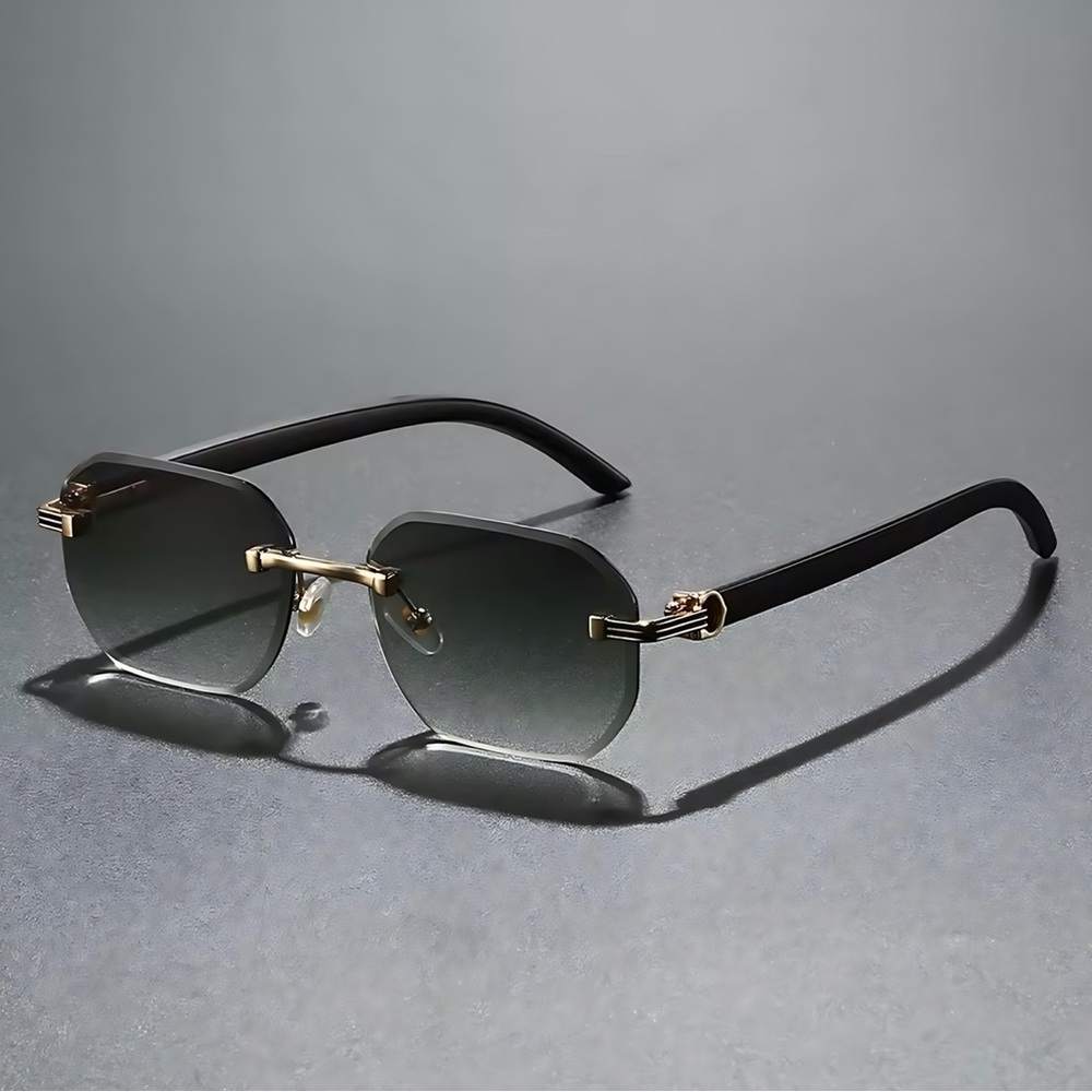 Rimless Green Gradient Sunglasses Luxury Gold Metal Frame Unisex 60mm